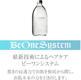 最新技術によるヘアケアビーワンシステム 驚きの浸透力でお肌を根底から潤し、お肌本来の力を引き出します。